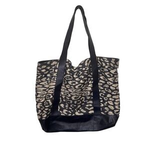 Iris & Ink Cow Leather Linen Animal Print Tote